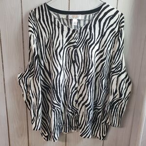 Talbots Petite Zebra Print Black and White Button Up Cardigan Sweater Top 2X